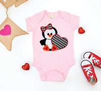 Penguin with Hounds Tooth Heart Patch - Sew Lucky Embroidery
