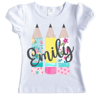 Floral Pencils Back to School Personalized Shirt - Sew Lucky Embroidery