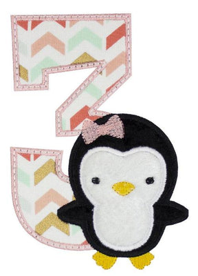 Penguin Birthday Number Sew or Iron on Embroidered Patch