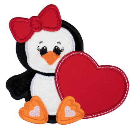 Penguin with Red Heart Patch - Sew Lucky Embroidery