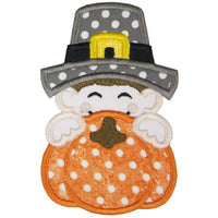 Pilgrim Boy Pumpkin Peeker Monogram Patch - Sew Lucky Embroidery