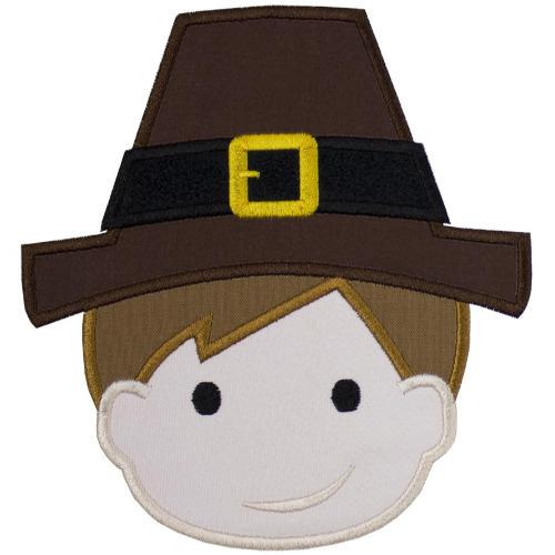 Pilgrim Boy Thanksgiving Patch - Sew Lucky Embroidery