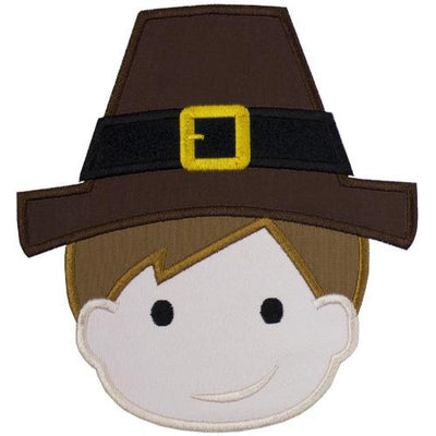 Pilgrim Boy Thanksgiving Sew or Iron on Embroidered Patch