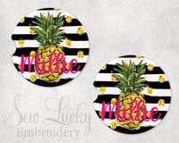 Pineapple Stripes Sandstone Car Coasters - Sew Lucky Embroidery