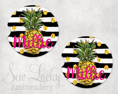 Pineapple StripesPersonalized Sandstone Car Coasters (Set of Two)