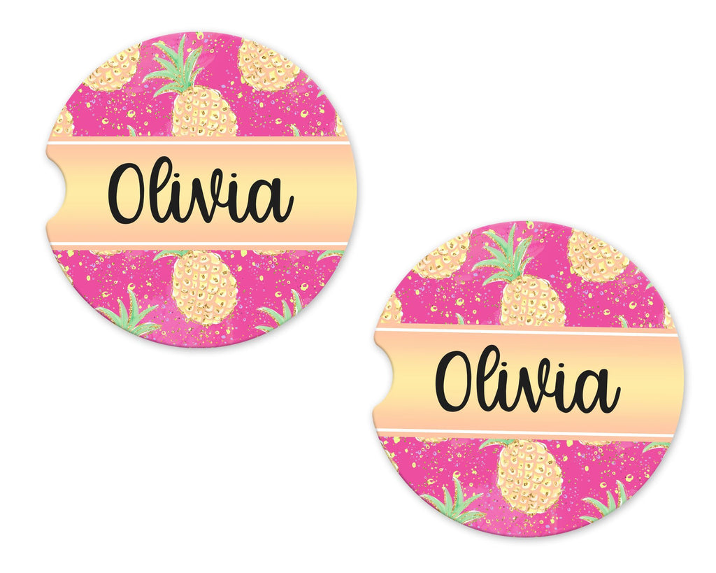 Pineapples Sandstone Car Coasters - Sew Lucky Embroidery