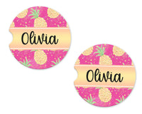 Pineapples Sandstone Car Coasters - Sew Lucky Embroidery
