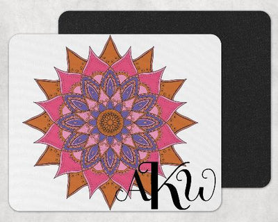 Pink and Blue Mandala Custom Monogram Mouse Pad