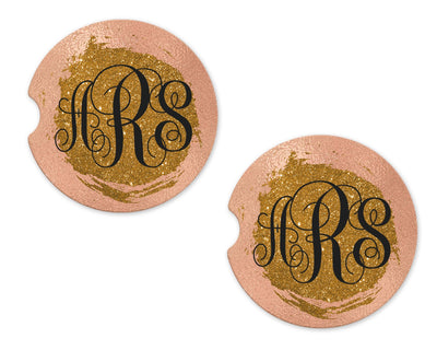 Pink and Gold Glitter Personalized Sandstone Car Coasters (Set of Two)