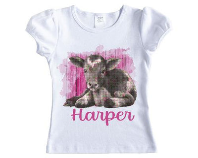 Pink Baby Cow Girls Personalized Shirt