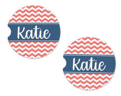 Chevron Personalized Sandstone Car Coasters (Set of Two)