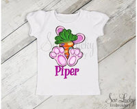 Pink Easter Bunny Girls Personalized Shirt - Sew Lucky Embroidery