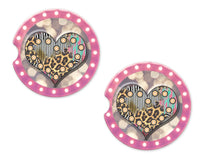 Pink Heart Leopard Marquee Sandstone Car Coasters - Sew Lucky Embroidery
