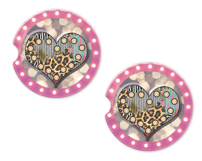 Pink Heart Leopard Marquee Sandstone Car Coasters(Set of Two)