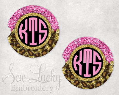 Pink Leopard Frame Personalized Sandstone Car Coasters (Set of Two)