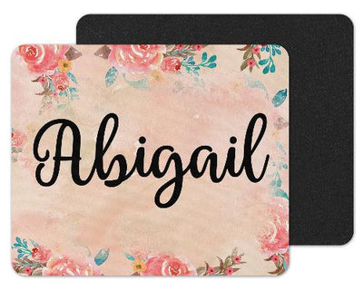 Pink with Flowers Custom Personalized Mouse Pad