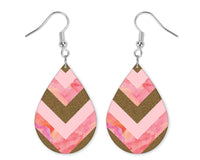 Pink Arrows and Gold Glitter Teardrop Earrings