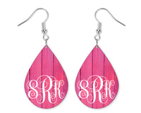 Pink Wood Monogrammed Teardrop Earrings