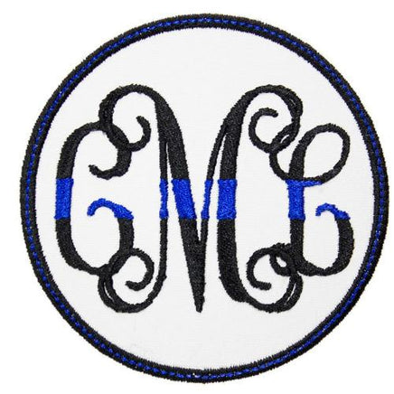 Police Blue Line Monogrammed Patch - Sew Lucky Embroidery