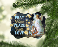 Pray Peace Hope Love Angel Benelux Aluminum Christmas Tree Ornament - Sew Lucky Embroidery