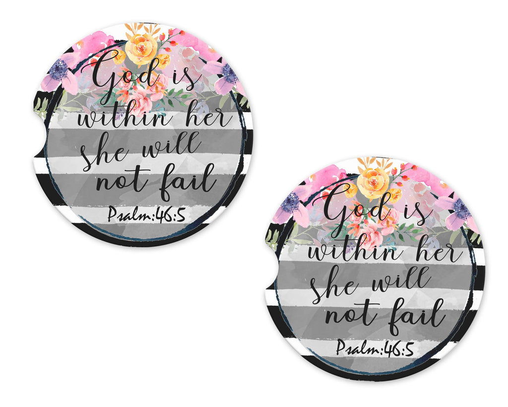 Psalms 46:5 Sandstone Car Coasters - Sew Lucky Embroidery