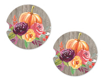 Pumpkin and Flowers Sandstone Car Coasters - Sew Lucky Embroidery