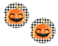 Pumpkin with Plaid Background Sandstone Car Coasters - Sew Lucky Embroidery