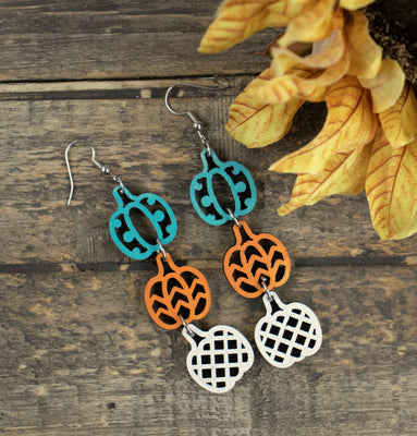 Pumpkin Trio Fall Handmade Hand Painted Earrings