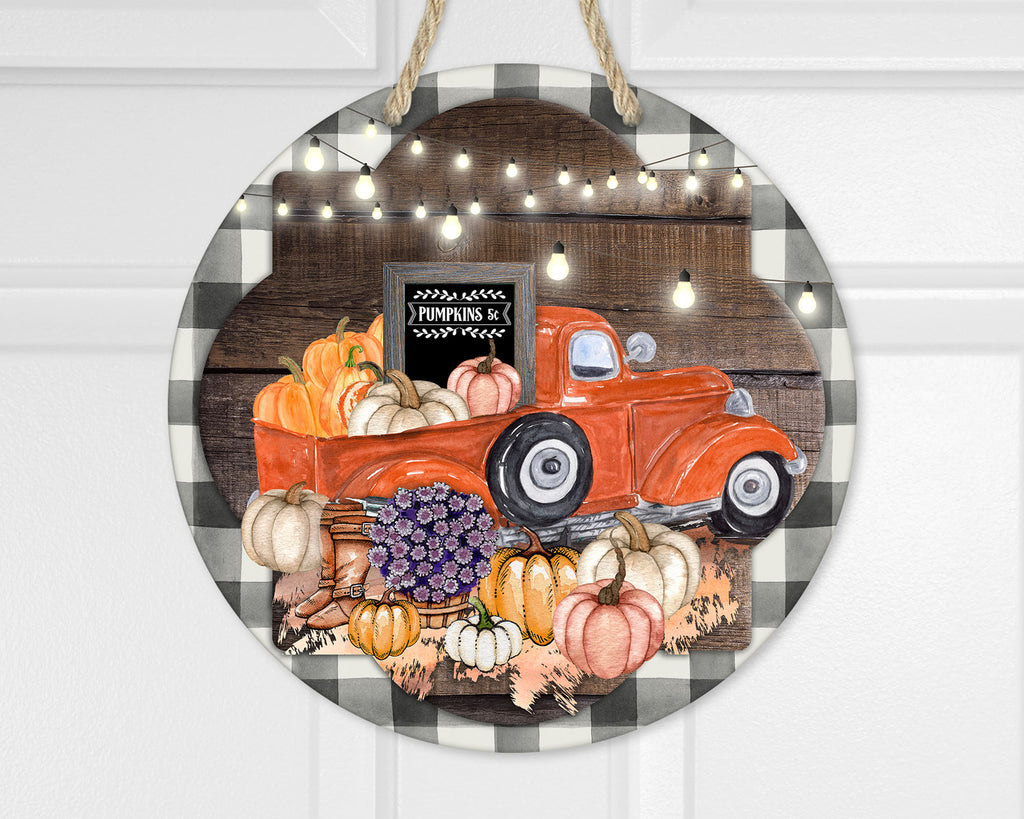 Pumpkin Truck Fall Door Hanger - Sew Lucky Embroidery