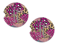 Purple Cheetah Prints Personalized Sandstone Car Coasters - Sew Lucky Embroidery