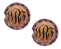 Purple Damask Personalized Sandstone Car Coasters - Sew Lucky Embroidery