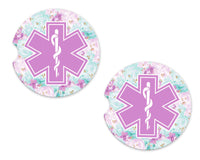 Purple EMT Sandstone Car Coasters - Sew Lucky Embroidery