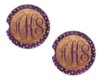 Purple Stars Personalized Sandstone Car Coasters - Sew Lucky Embroidery