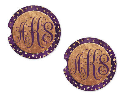 Purple Stars Personalized Sandstone Car Coasters (Set of Two)