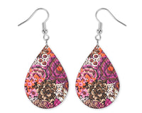 Purple Quilted Design Teardrop Earrings