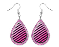Pink Stripes and Glitter Teardrop Earrings