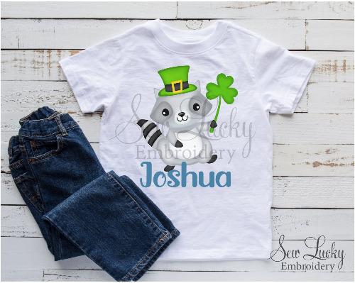Raccoon with Clover Personalized Shirt - Sew Lucky Embroidery