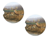 Real Life Buck and Doe Sandstone Car Coasters - Sew Lucky Embroidery