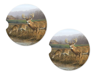 Real Life Buck and Doe Sandstone Car Coasters (Set of Two)
