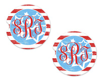 Red White and Blue Sandstone Car Coasters - Sew Lucky Embroidery