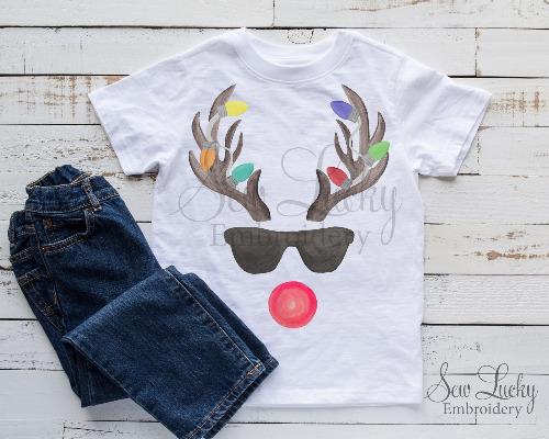 Reindeer Antlers with Christmas Lights Shirt s - Sew Lucky Embroidery