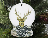 Reindeer Snow Globe Christmas Ornament Personalized - Sew Lucky Embroidery