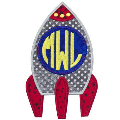 Rocket Ship Monogrammed Sew or Iron on Embroidered Patch