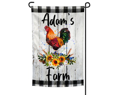 Rooster with Flowers Personalized Garden Flag