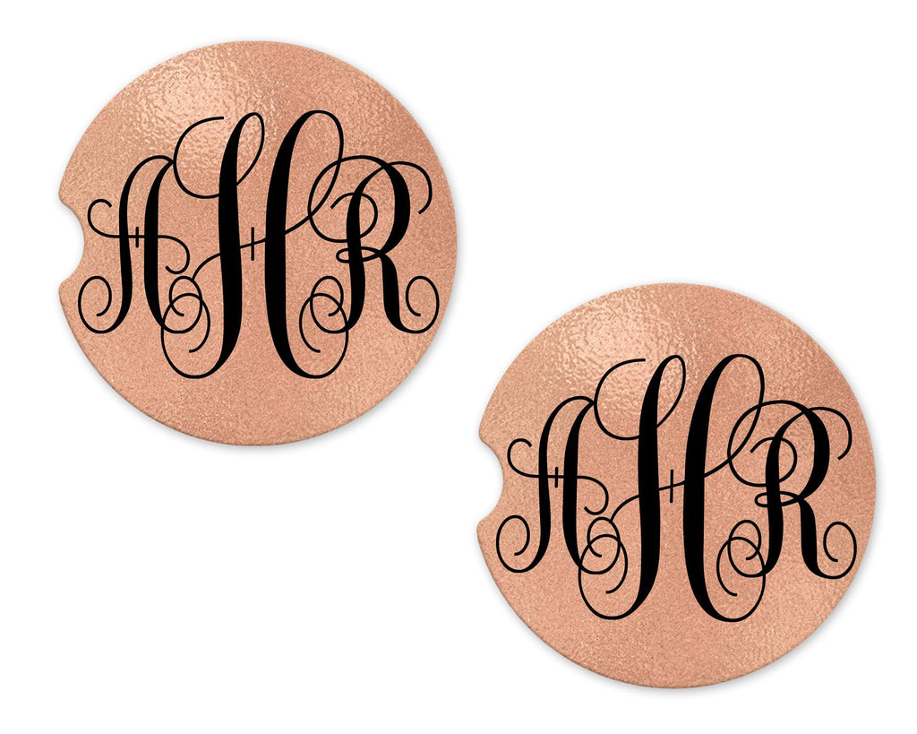 Rose Gold Personalized Sandstone Car Coasters - Sew Lucky Embroidery