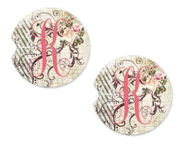Rustic Floral Personalized Sandstone Car Coasters - Sew Lucky Embroidery