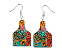 Rustic Dreams Sunflowers Cow Tag Earrings - Sew Lucky Embroidery