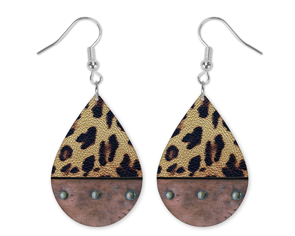 Rustic Leopard Teardrop Earrings - Sew Lucky Embroidery