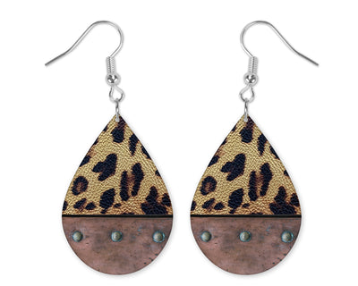 Rustic Leopard Teardrop Earrings