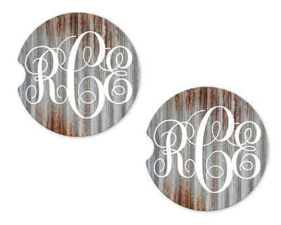 Rusty Metal Personalized Sandstone Car Coasters (Set of Two)